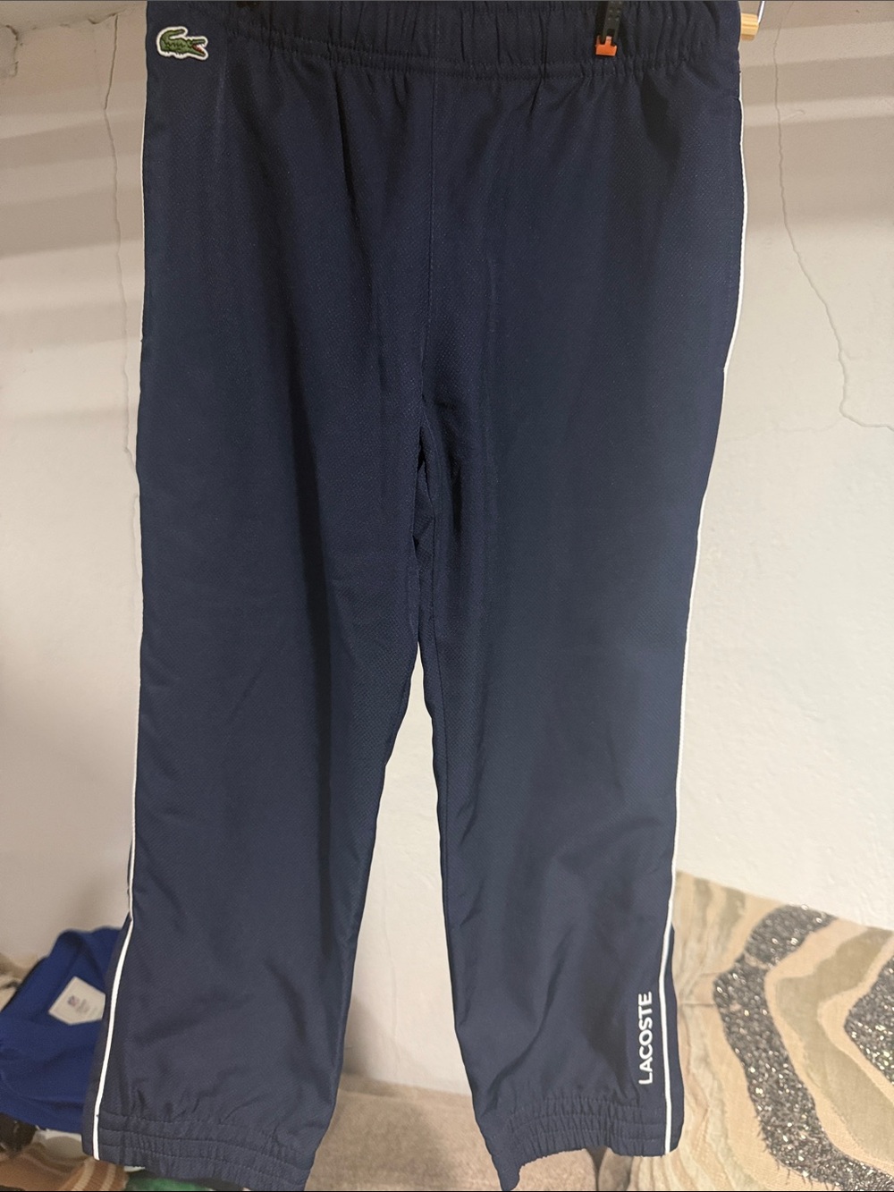 Lacoste Boys Navy Track Joggers with White Piping